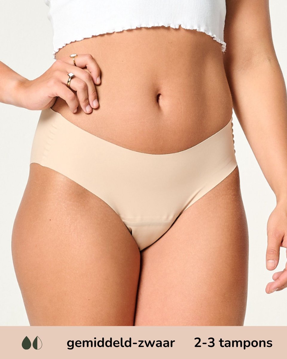 Moodies Hiphugger Lasercut Menstruatieondergoed Maat L Beige