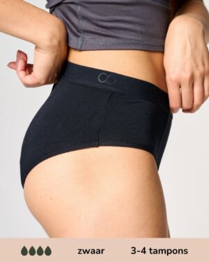 Moodies Menstruatie Ondergoed - Bamboe Hipster - Zwaar Kruisje - Maat L - Zwart