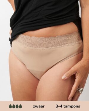 Moodies menstruatie ondergoed - Classic Brief Lace - zwaar kruisje - maat L - beige