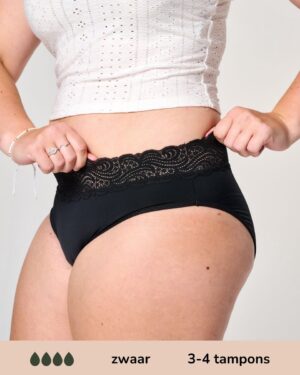 Moodies menstruatie ondergoed - Classic Brief Lace - zwaar kruisje - maat M - zwart