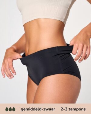 Moodies menstruatie ondergoed - Seamless High Waist Hiphugger - gemiddeld/zwaar kruisje - maat L - zwart