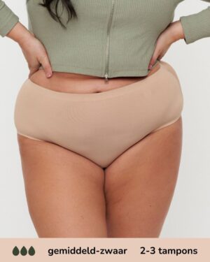 Moodies menstruatie ondergoed - Seamless High Waist Hiphugger - gemiddeld/zwaar kruisje - maat XL - beige