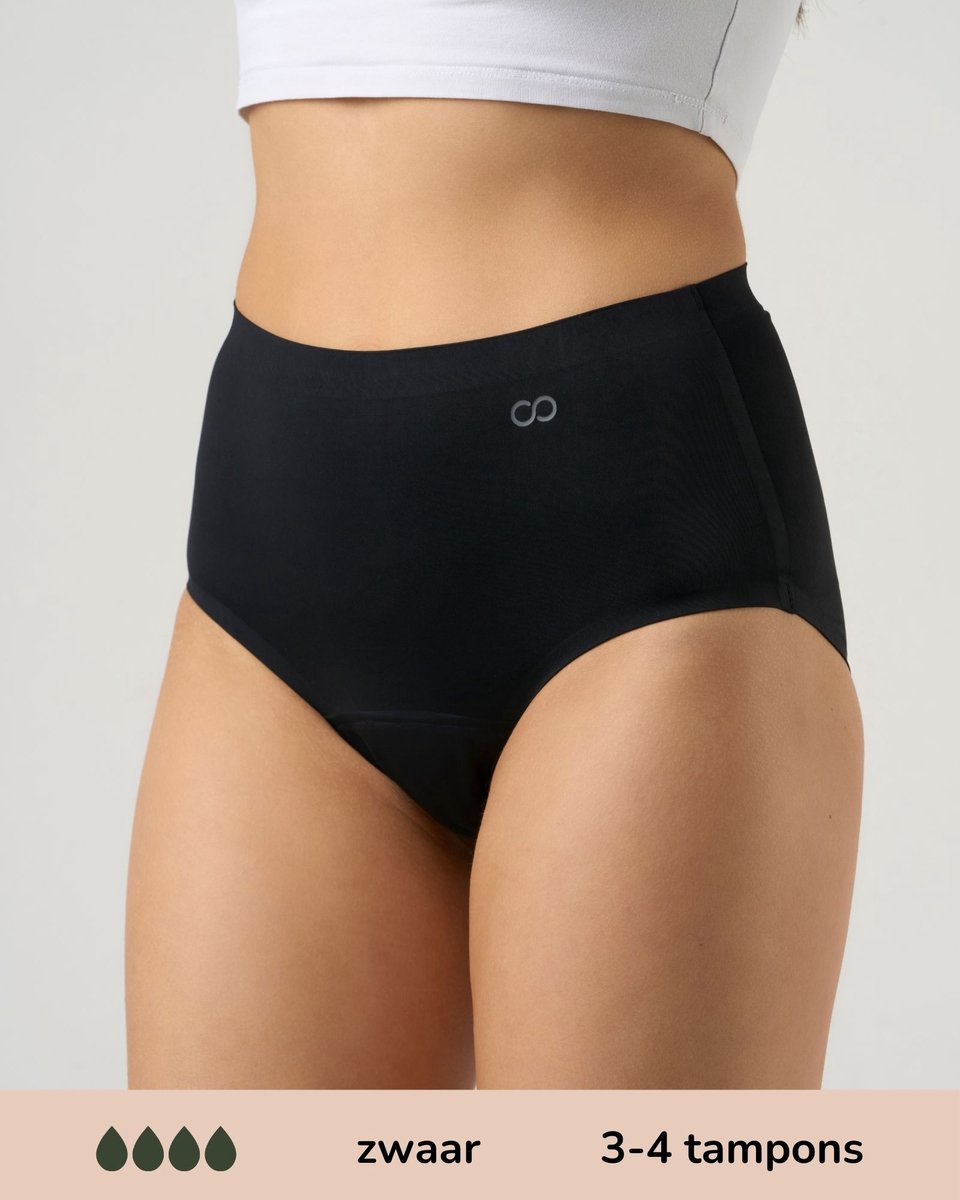 Moodies menstruatie ondergoed - Seamless High Waist Hiphugger - zwaar kruisje - maat S - zwart