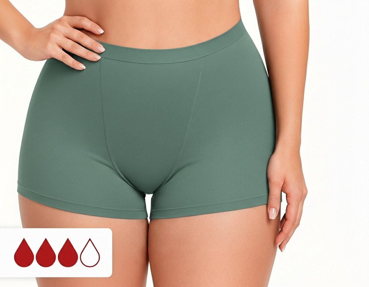 Menstruatie Ondergoed 4-laags Lekvrij Groen - Tot 12 uur Lekvrij - Incontinentie Ondergoed - Absorberende Boxershort - Onderbroek - Period Underwear - Boxer - Boyshort