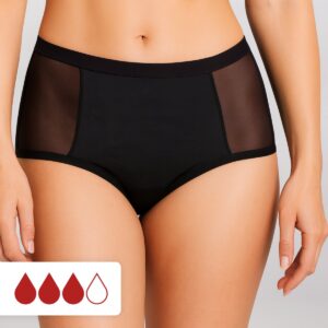 Menstruatie Ondergoed 4-laags Lekvrij Zwart met Kant - Tot 12 uur Lekvrij - Incontinentie Ondergoed - Absorberende Slip - Onderbroek - Period Underwear