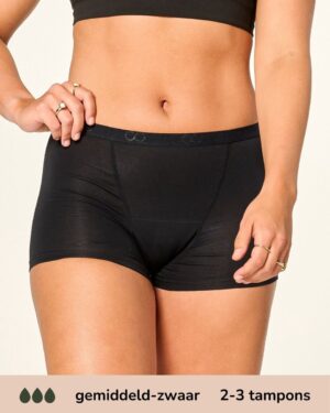 Moodies menstruatie ondergoed - Bamboe Boyshort - gemiddeld/zwaar kruisje - maat S - zwart