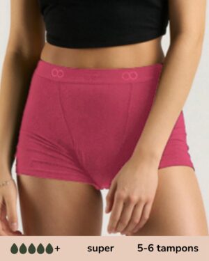 Moodies menstruatie ondergoed - Bamboe Boyshort - super kruisje - maat S - ruby roze