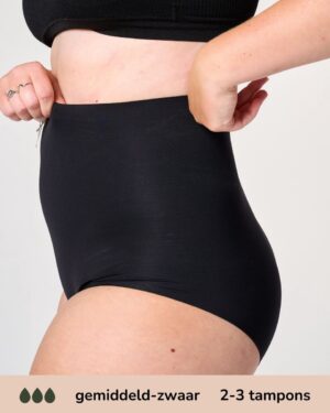 Moodies menstruatie ondergoed - Corrigerende High Waist Hiphugger - gemiddeld/zwaar kruisje - maat L - zwart
