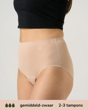 Moodies menstruatie ondergoed - Seamless High Waist Hiphugger - gemiddeld/zwaar kruisje - maat L - beige