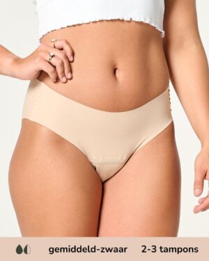Moodies menstruatie ondergoed - hiphugger lasercut - gemiddeld-zwaar kruisje - maat M - Beige