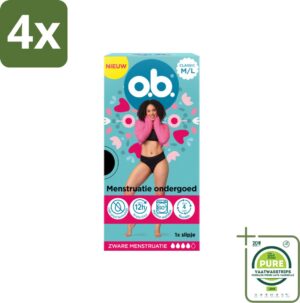 o.b. - Onderbroek - Herbruikbaar Menstruatieondergoed - Voor Vrouwen - Maat M/L - 1 onderbroek - Voordeelverpakking - 4 stuks - Herbruikbaar maandverband - Menstruatieondergoed