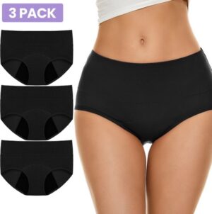 High Waist Menstruatie Slip 3 Pack – 4 laags – zwart