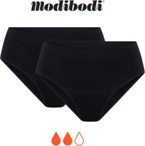 Modibodi Soft Stretch Naadloze Bikinislip Menstruatieondergoed 2 Pack Zwart